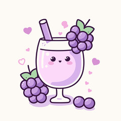 Cute delicious milkshake with blueberries. Vector illustration, kawaii smoothie food icon, generative ai