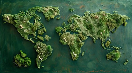 3D Topographical World Map Highlighting Global Ecology and Interconnectedness