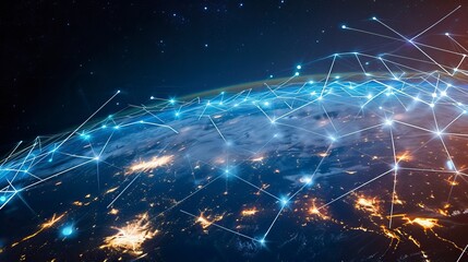 Networked Planet: Graphical Illustration of Global Connectivity and Data Exchange Over Earth