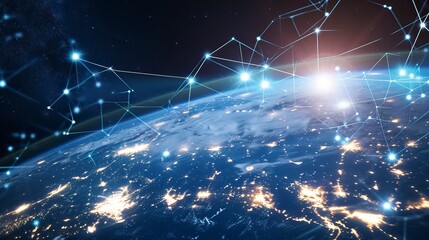 Illuminated Global Network Lines Over Earth Depicting Worldwide Connectivity and Communication