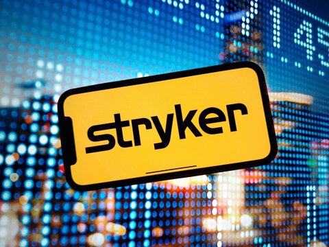 Konskie, Poland - January 07, 2024: Stryker Corporation company logo displayed on mobile phone