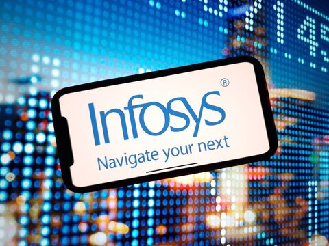 Konskie, Poland - January 07, 2024: Infosys company logo displayed on mobile phone