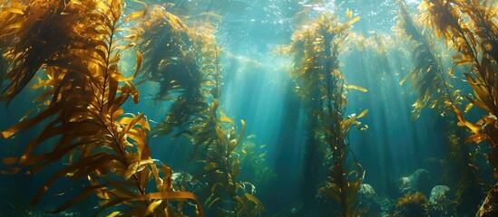 Fototapeta na wymiar The giant kelp, found in Monterey Bay, California, is a widespread algae that creates large underwater forests along the west coast of the Americas.