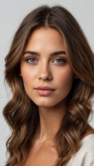 Fototapeta premium Close-up Portrait of a Beautiful Young French Model Woman on Studio Background