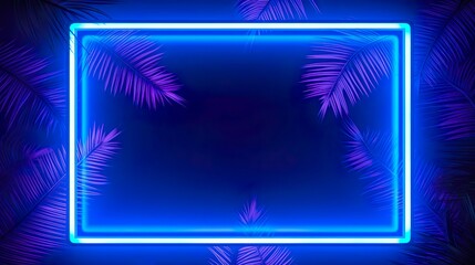 Retro neon blue laser vibrant rectangle fram background.