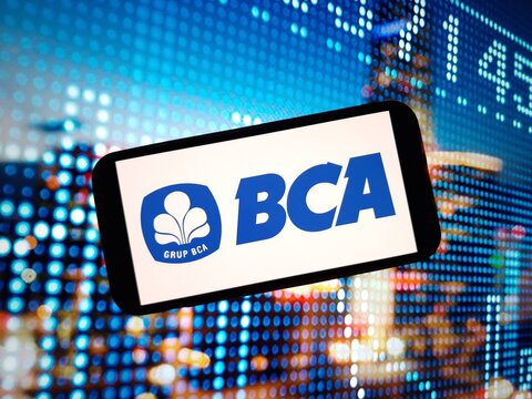 Konskie, Poland - January 07, 2024: Bank Central Asia company logo displayed on mobile phone