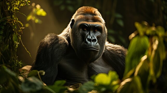 A silverback mountain gorilla in a rainforest. Neural network AI generated art
