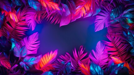 Creative banner with tropical leaves vibrant bold gradient stylish trendy colorful palm leaf.