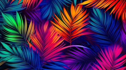 Obraz premium Tropical violet and blue leaves in vibrant bold gradient stylish trendy colorful palm tree leaf.
