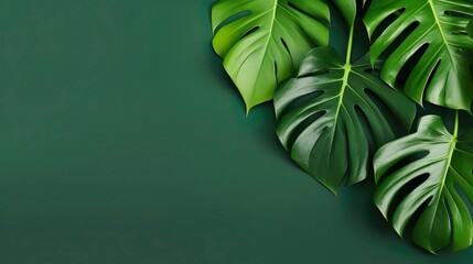 Green tropical huge monstera leaf background.