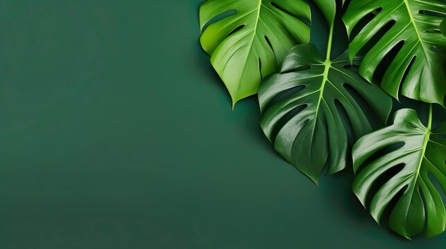Green tropical huge monstera leaf background.