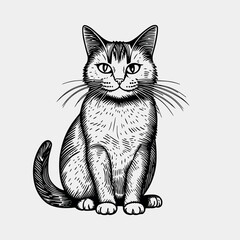 Cute cat vector black and white cartoon character design collection. White background. Pets, Animals.