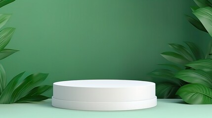 White podium with green and nature looks product presentation background. 