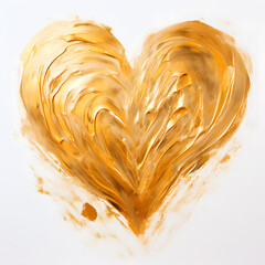 Gold paint brush Valentine heart on white background.  Love concept design. Valentine's day card