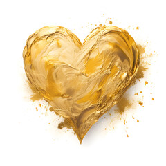 Gold paint brush Valentine heart on white background.  Love concept design. Valentine's day card