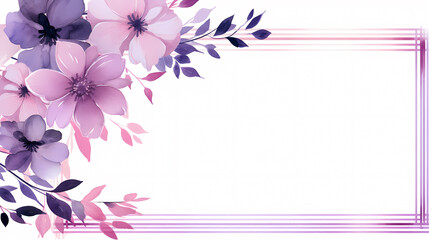 Naklejka premium Floral frame with watercolor flowers, decorative flower background pattern, watercolor floral border background