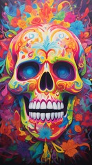 Colorful Flowers Adorning a Skull