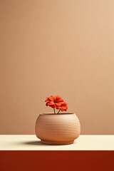 Cute pot with red flower and minimal background
