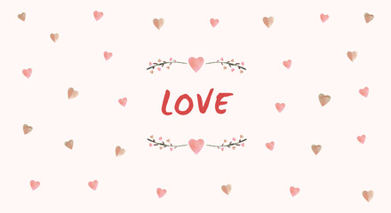 White background with hearts  and inscription - Love. concept for valentine's day, wedding or anniversary