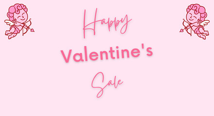 Happy Valentine's Sale. Pink cupids with an inscription on a pink background. Valentine's day banner concept