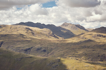Close up of Crinkle Crags and Bowfell from the descent of Wetherlam, Lake District, UK