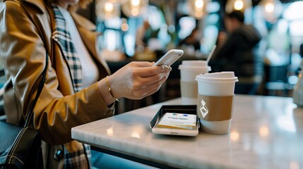 Person Making a Mobile Payment with Cryptocurrency at a Coffee Sho
