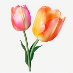 Two tulips on a white background