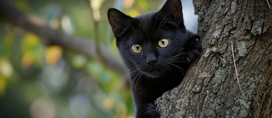 Tree-dwelling black cat.