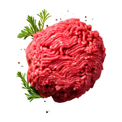 Uncooked raw minced beef meat topview, isolated on white background, PNG Cutout isolated