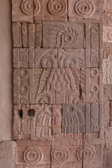 Relief/carving/stucco/mosaic on one of the pillars in the Quetzalpapálotl Palace/Palacio de Quetzalpapálotl at Teotihuacan, Mexico City