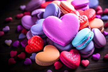 Obraz premium Colorful heart-shaped macaroons - food Valentine's Day card