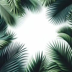 Fototapeta na wymiar Green tropical palm leaves branches frame isolated on white background 