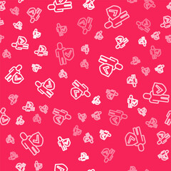 White line Healthy lifestyle icon isolated on isolated seamless pattern on red background. Vector