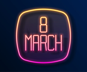 Glowing neon line 8 March icon isolated on black background. International Happy Women Day. Vector