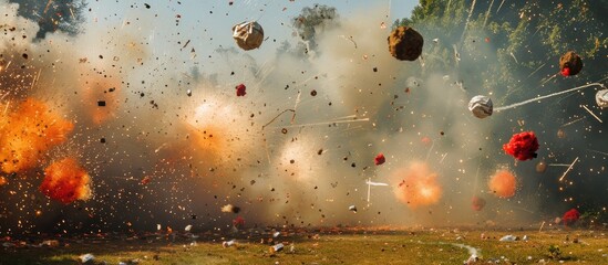 Explosive devices on a rope, detonated at a village celebration. - obrazy, fototapety, plakaty