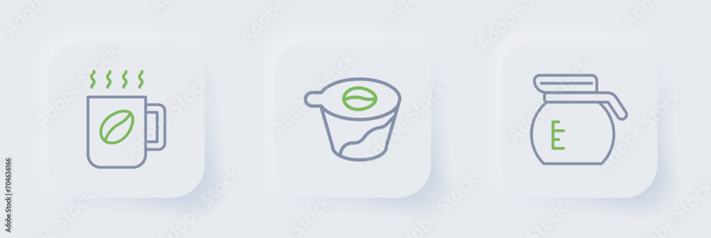 Sticker Set line Coffee pot, Pour over coffee maker and cup icon. Vector