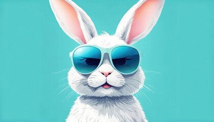 Cute easter bunny with sunglasses with copy space