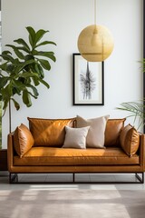 brown leather sofa in a modern living room