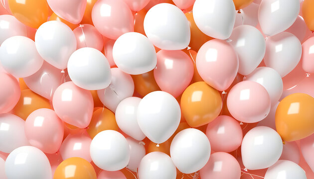 Peach and White 3D Balloons squash together to make a Multicolored abstract background. 3D Render.