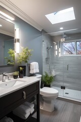 Modern bathroom with plants and natural light