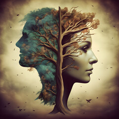 two heads joined with tree, borderline personality disorder