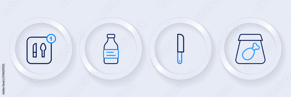 Wall mural set line online ordering meal, knife, bottle of water and food icon. vector