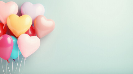 Colorful heart shaped balloons on blue background. Valentines day concept.