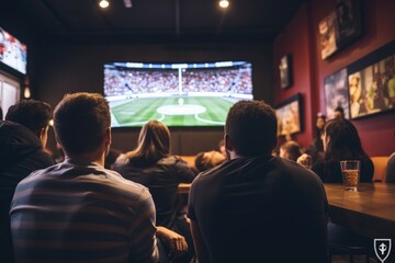 A lively group of people sitting at a bar, engrossed in watching a baseball game, Back view of woman athlete in sportswear doing stretching and warm up for hands outdoors on ocean beach, AI Generated
