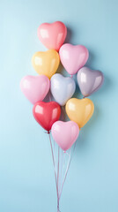 Colorful heart shaped balloons on blue background. Valentine's day concept.