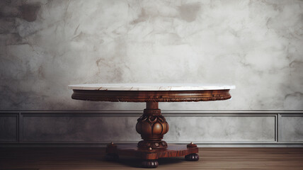Empty wooden table, wood table on a marble wall, table for mock-up design and product, free space,...