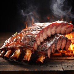 A delicious rack of barbecued pork ribs