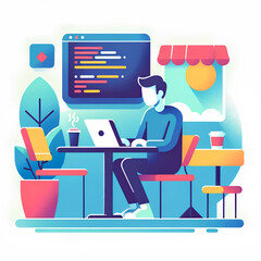 Flat UI Illustration Man With Laptop