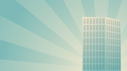 vector graphic illustration of a tall building with bright sunlight in the background