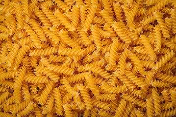 Raw fusilli pasta from whole grain wheat varieties